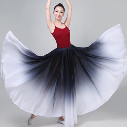 Women's modern dance ballet dance skirts  pink blue black gradient 720 degree hem stage performance competition professional dance skirts